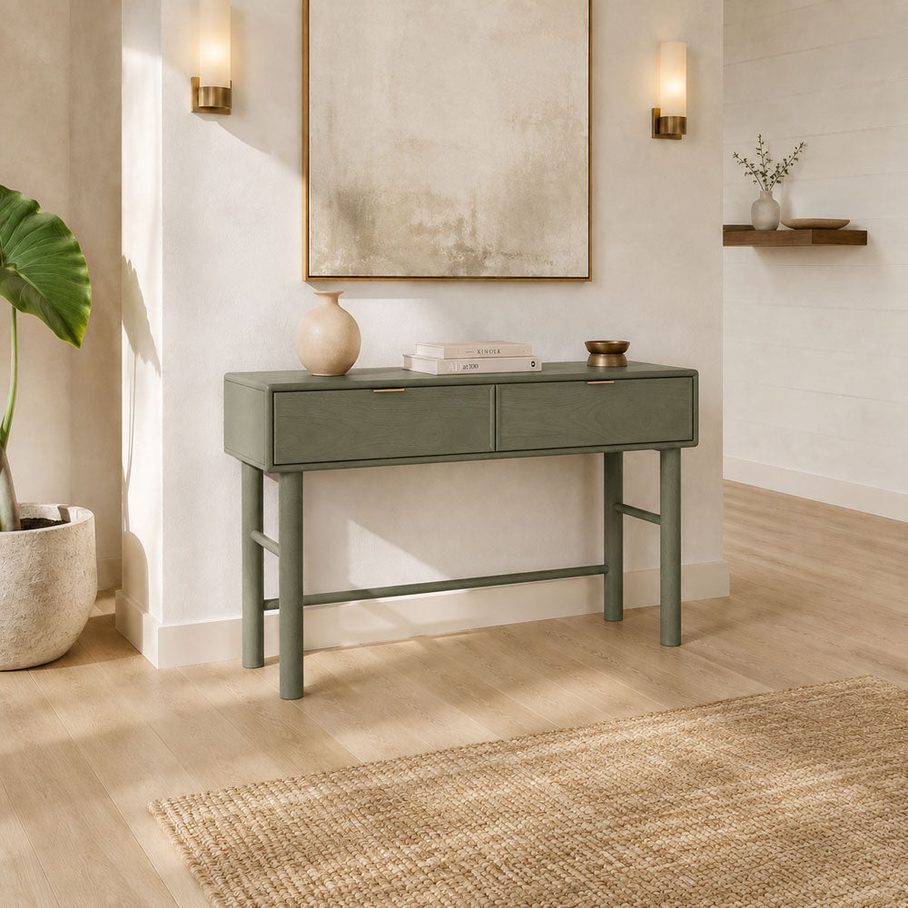 Aurelia Green Mango Wood Two Drawer Console Table
