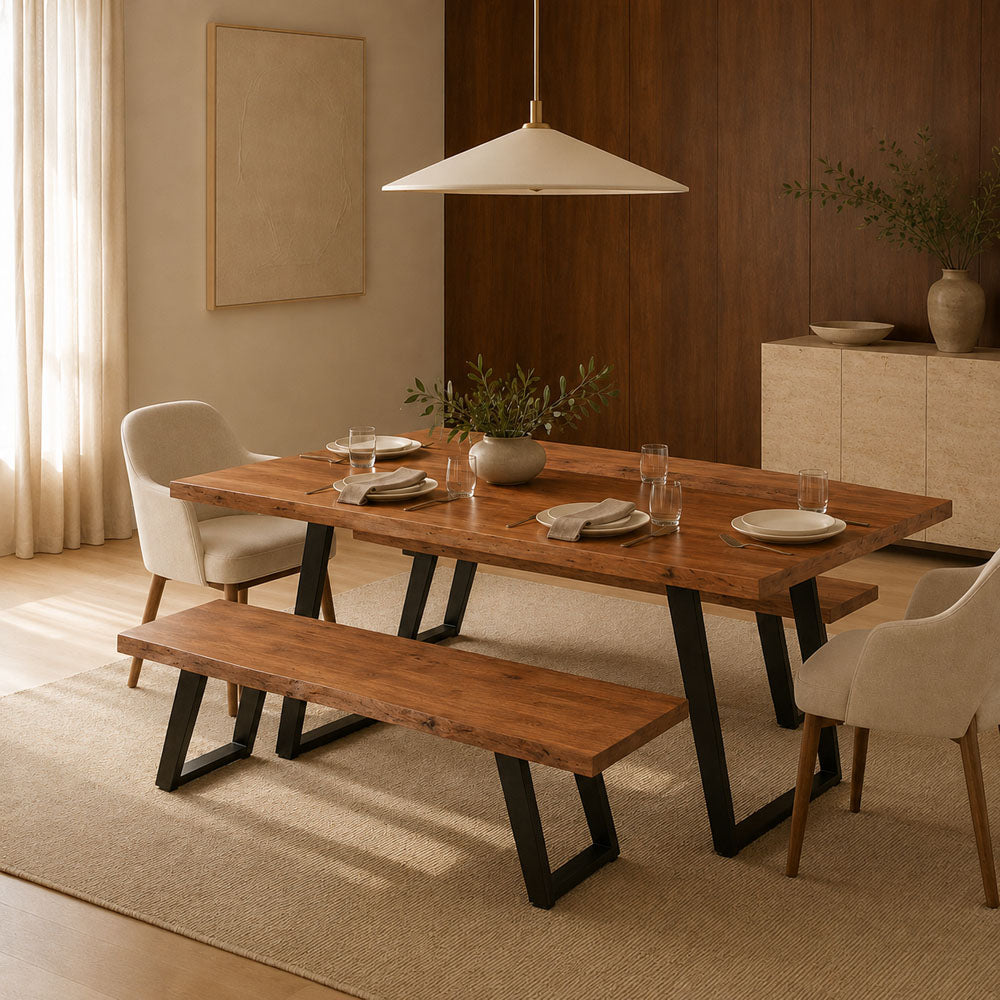 Richmond 6-Seater Acacia Wood and Iron Dining Table - Industrial Rectangular Kitchen Table
