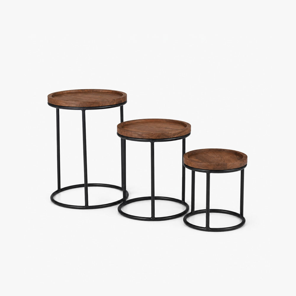Milo Mango Wood Side Table | Set of 3 | Brown