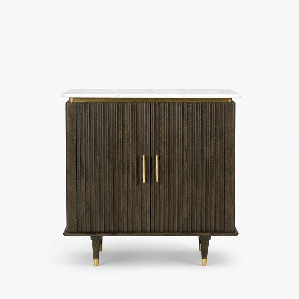 Celine Mango Wood Cabinet | Walnut | Door Marble Top Cabinet