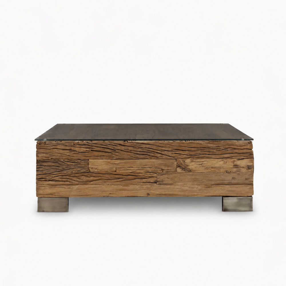 Caleb Reclaimed Wood Coffee Table | Natural | With Glass Top