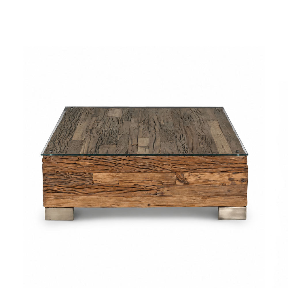 Caleb Reclaimed Wood Coffee Table | Natural | With Glass Top