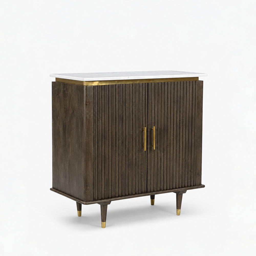 Celine Mango Wood Cabinet | Walnut | Door Marble Top Cabinet