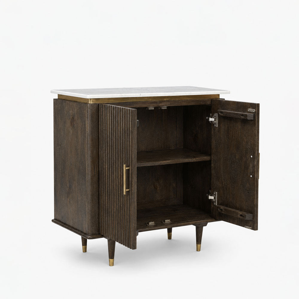 Celine Mango Wood Cabinet | Walnut | Door Marble Top Cabinet