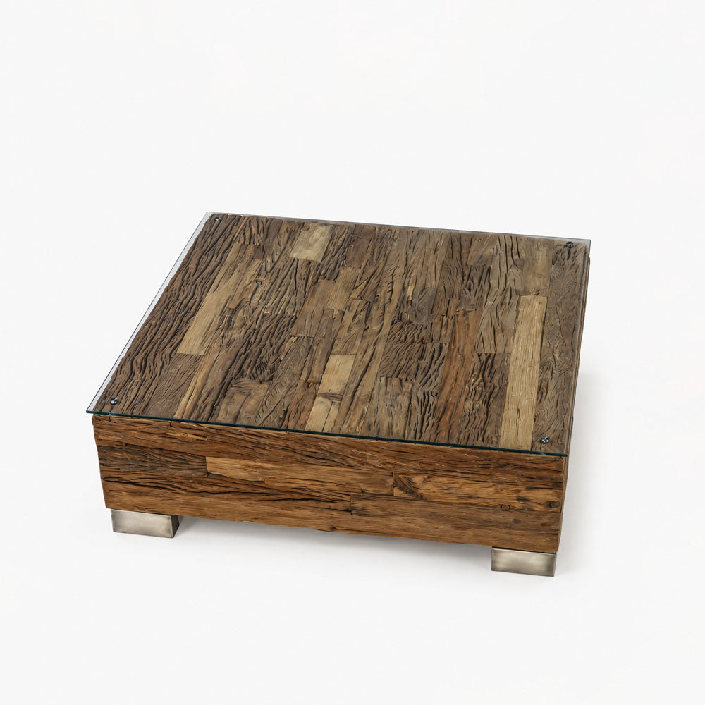 Caleb Reclaimed Wood Coffee Table | Natural | With Glass Top