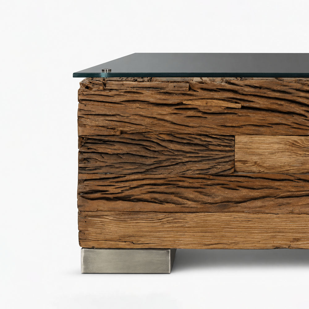 Caleb Reclaimed Wood Coffee Table | Natural | With Glass Top