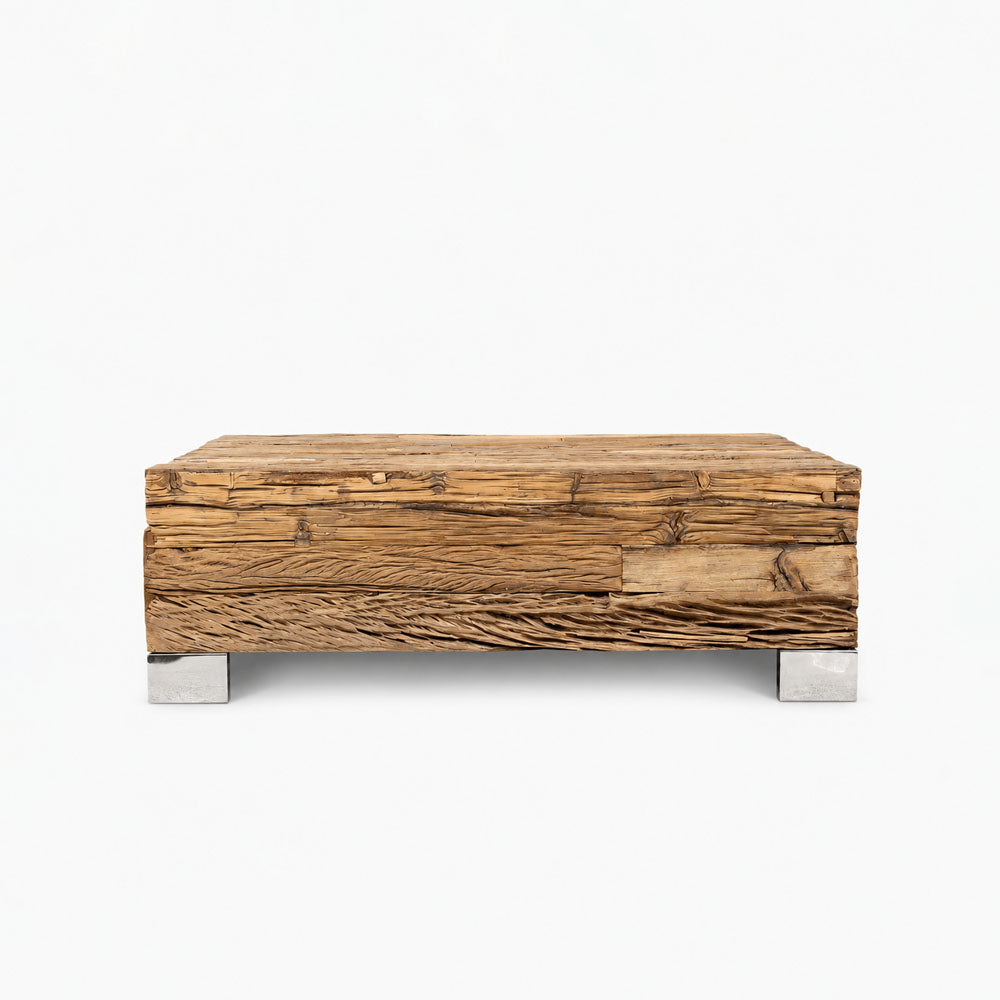 Caleb Reclaimed Wood Coffee Table | Natural | With Glass Top