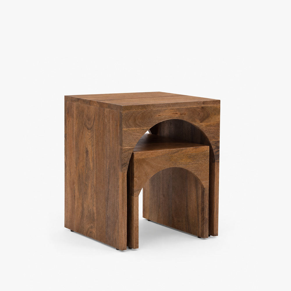 Sam Mango Wood Side Table | Set of 2 | Brown