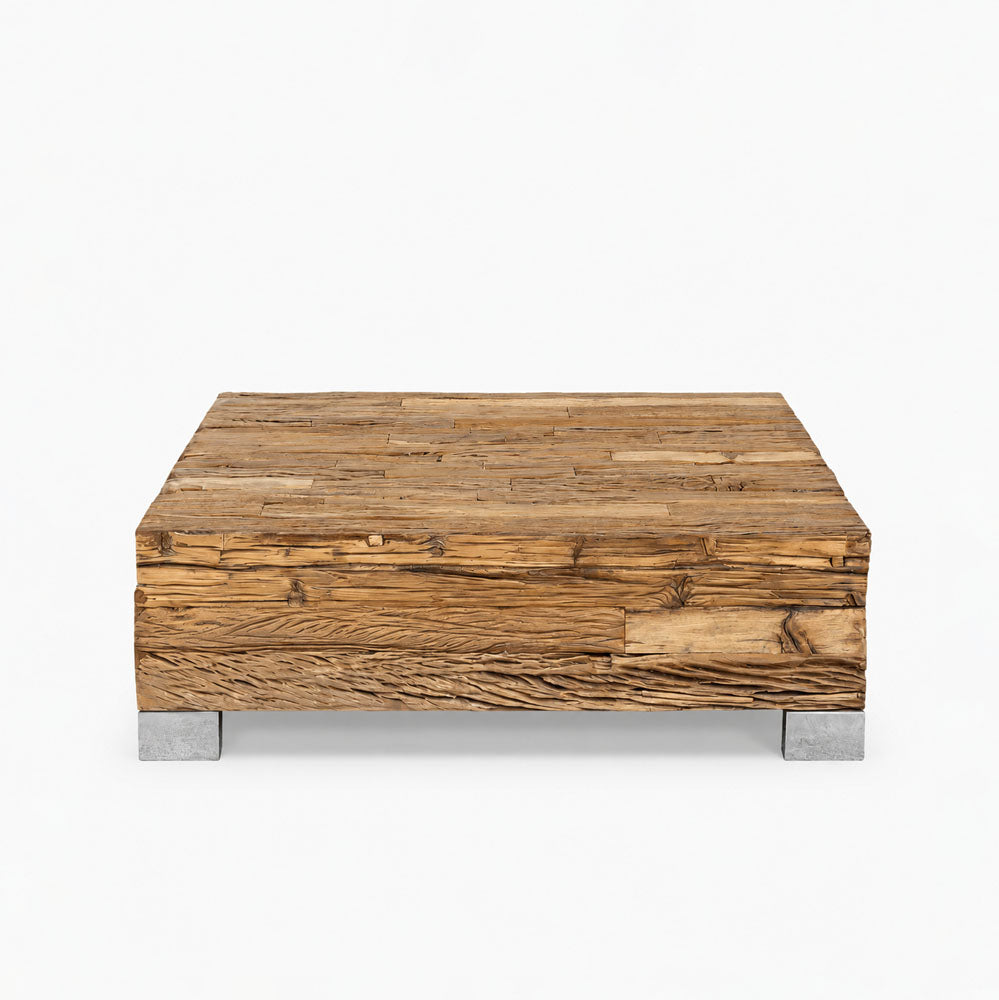 Caleb Reclaimed Wood Coffee Table | Natural | With Glass Top