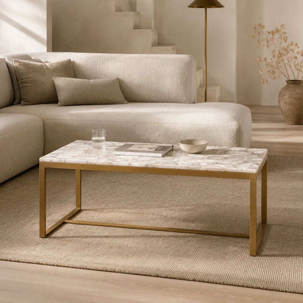 Arielle Natural Agate Coffee Table with Gold Iron Frame