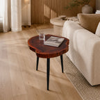 Mason Live Edge Acacia Wood Side Table with Black Iron Tripod Base