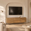 Tess Solid Mango Wood Media Unit with Wave-Carved Details