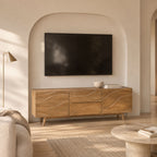 Tess Solid Mango Wood Media Unit with Wave-Carved Details