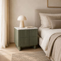 Klaus Green Mango Wood Bedside Table with Natural Emperador Marble Top and 2 Drawers
