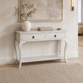 Timber White Mango Wood Console Table with 2 Drawers and Open Shelf