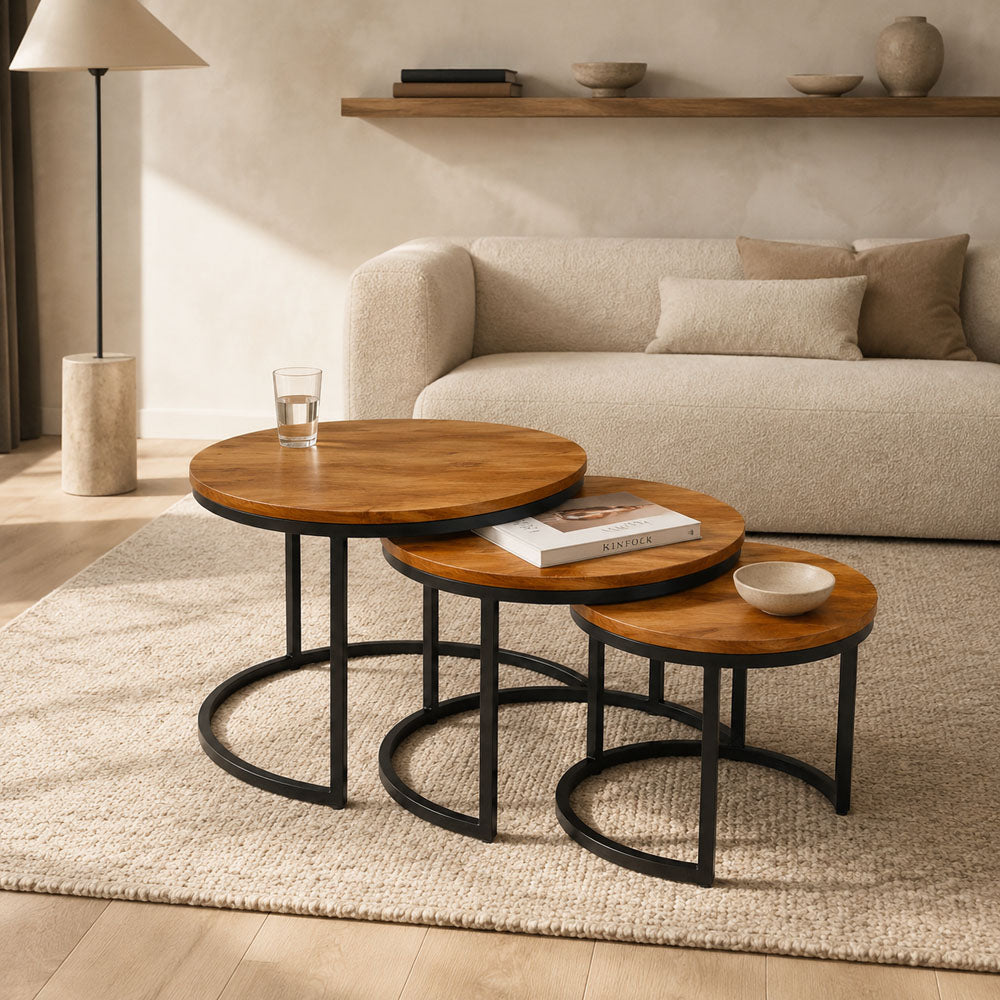 Sylvia Mango Wood Nesting Coffee Table Set | Honey Finish