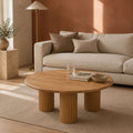 Cedric Honey Solid Mango Wood Fluted Round Coffee Table