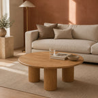 Cedric Honey Solid Mango Wood Fluted Round Coffee Table