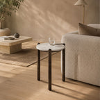 Cherie Marble Top Side Table - Walnut Mango Wood Base Accent Table