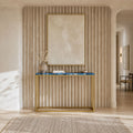 Roman Modern Blue Agate Console Table with Gold Metal Frame