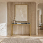 Roman Modern Blue Agate Console Table with Gold Metal Frame