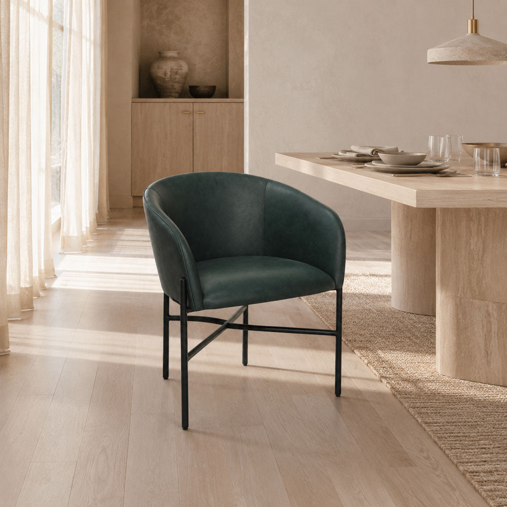 Weston Dark Green Faux Leather Dining Chair with Black Iron Frame