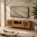 Aviso Mid-Century Mango Wood Media Unit with Brass Details