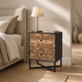 Colin Geometric Diamond Carved Mango Wood 2 Drawer Bedside Table