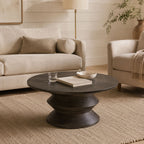 Sunna Totemic Acacia Wood Round Coffee Table in Walnut Finish