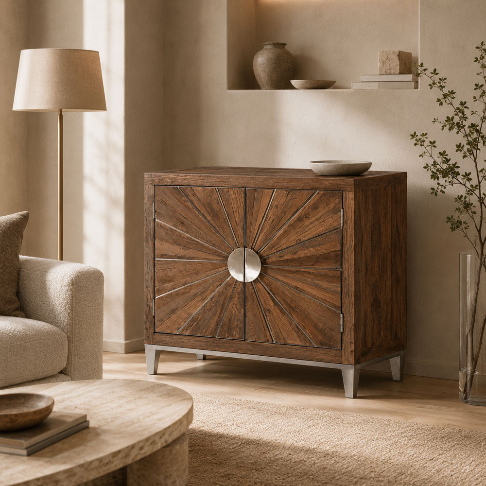 Zane Reclaimed Wood Two-Door Industrial Storage Cabinet with Stainless Steel Frame