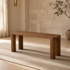 Silver Solid Mango Wood Dining Bench in Brown Finish