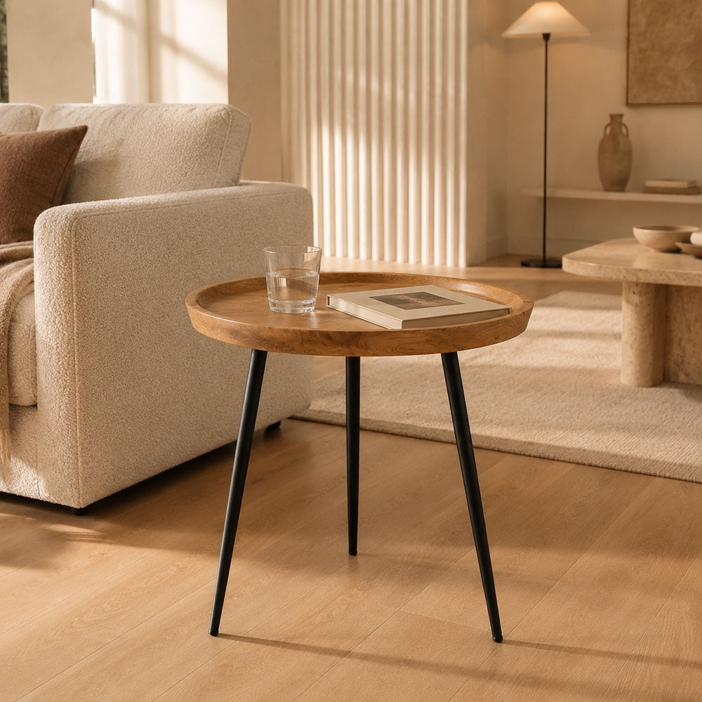 Lindsey Mango Wood Side Table with Black Metal Legs in Honey Finish