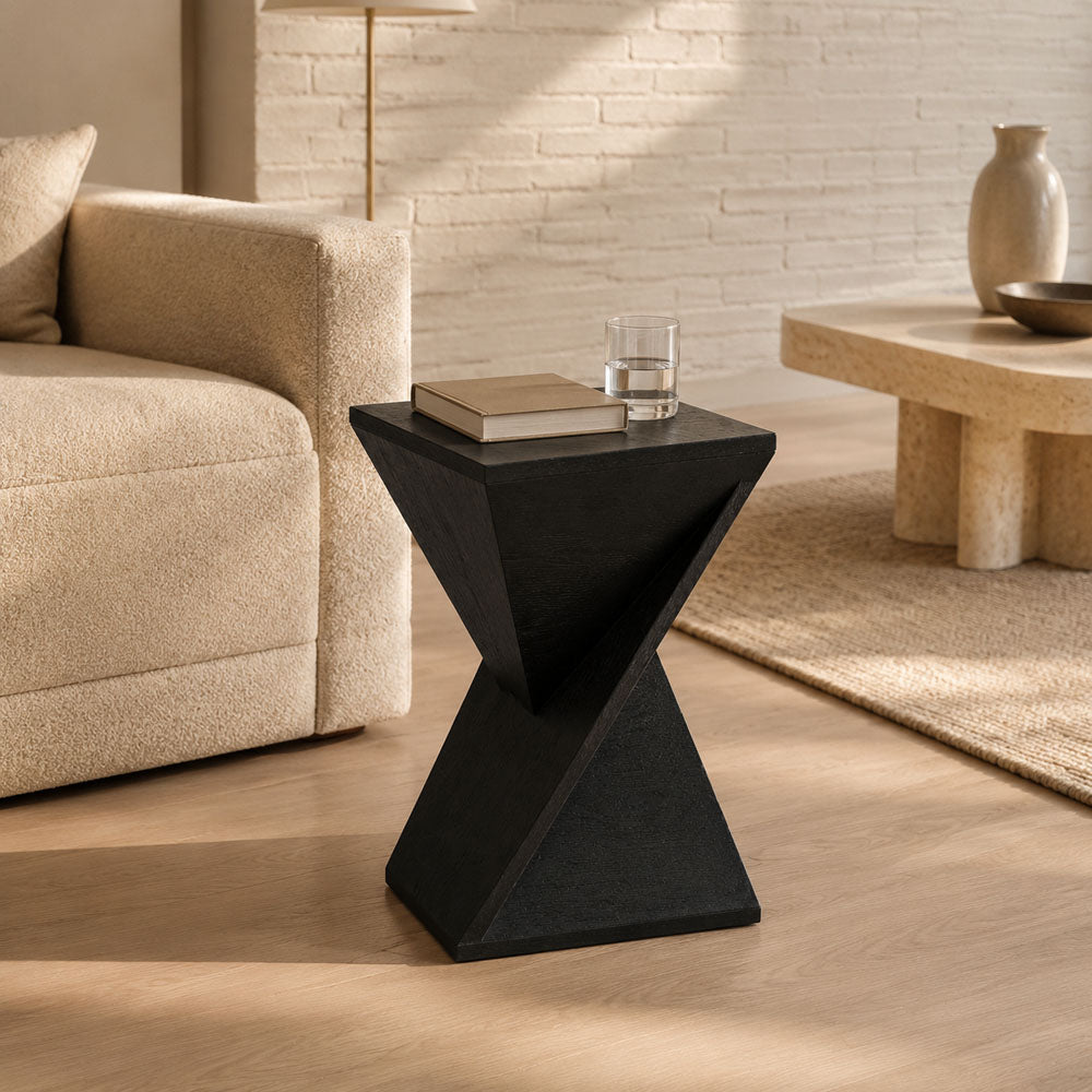 Zarek Handcrafted Z-Shaped Black Mango Wood Side Table