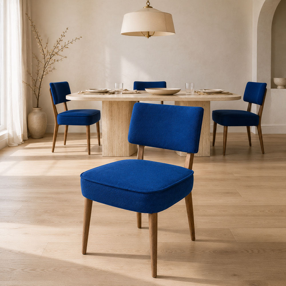 Hayes Blue Upholstered Polyester Dining Chair with Sturdy Rubberwood Frame (Set of 2)