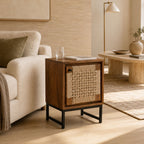 Roxana Mango Wood and Woven Jute Side Table with Iron Legs