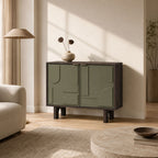 Moss Mango Wood Two Door Storage Cabinet in Walnut & Sage Green
