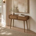 Jace Deep Brown Mango Wood 2-Drawer Console Table with Stone Veneer ridges