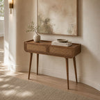 Jace Deep Brown Mango Wood 2-Drawer Console Table with Stone Veneer ridges