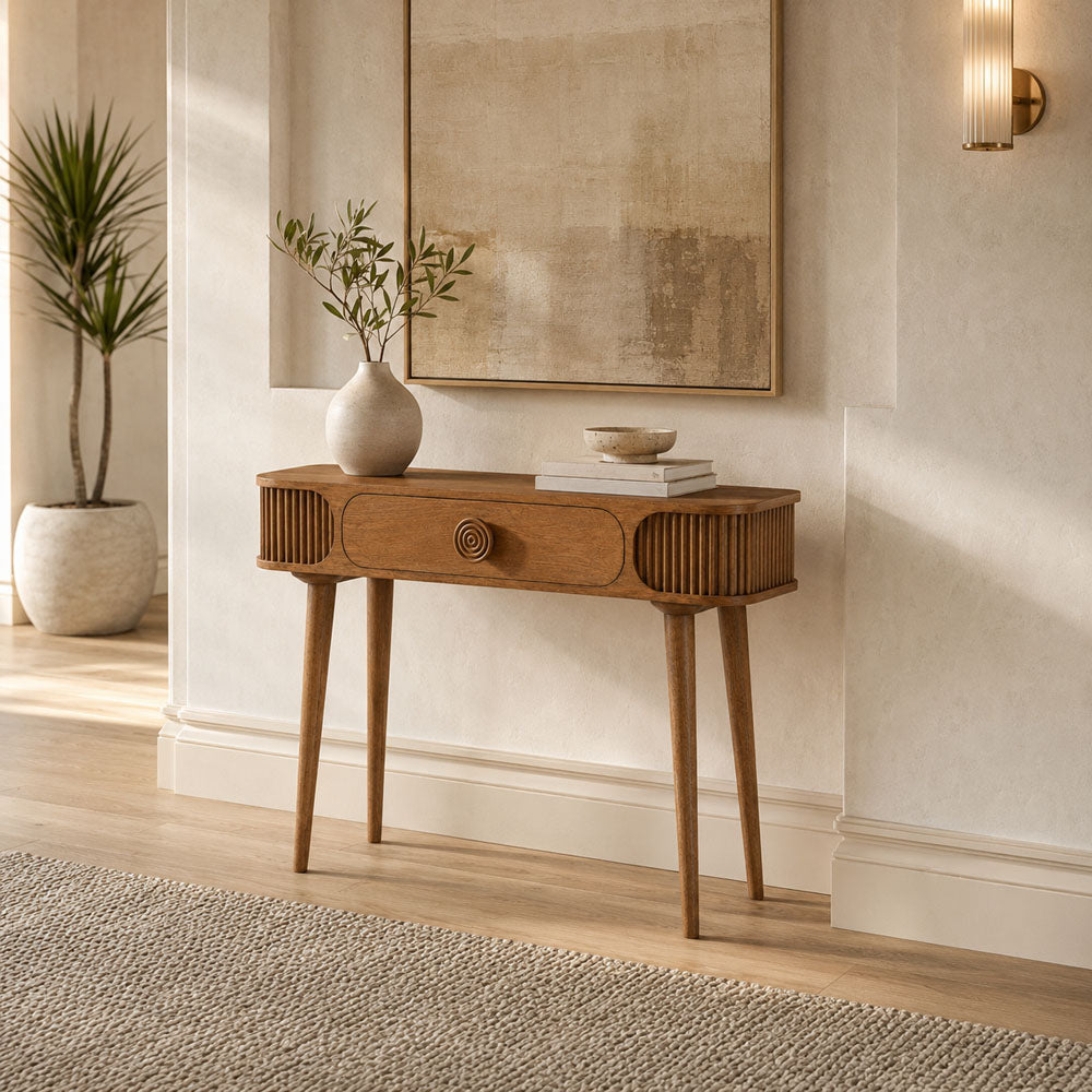 Sisal Scandinavian Mango Wood Console Table in Honey Finish