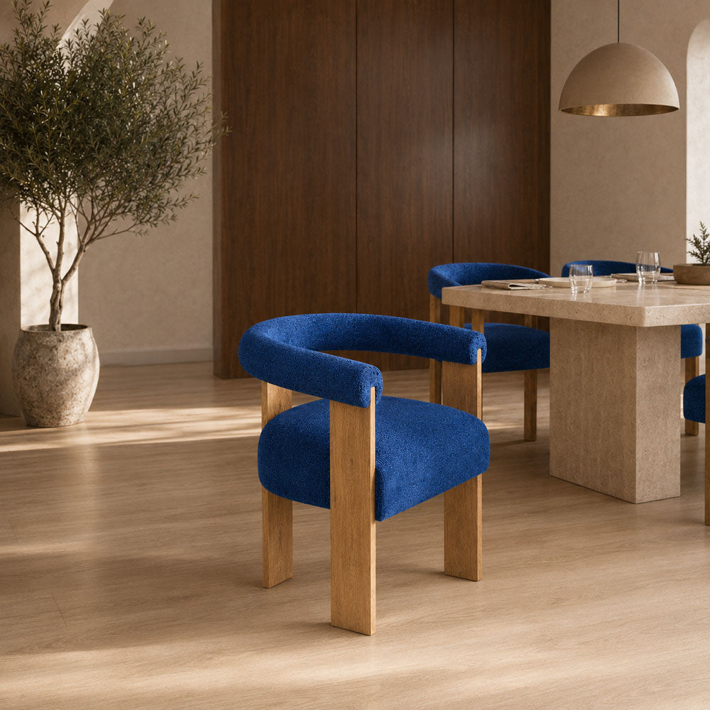 Harper Blue Velvet Upholstered Dining Chair with Rubberwood Legs
