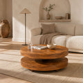 Wren 2-Tier Mango Wood Coffee Table with Storage and Iron Base - Honey Finish