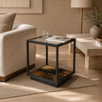 Stella Modern Iron & Glass Side Table with Storage Shelf