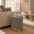 Brea Handcrafted Bone Inlay Geometric Stripe Side Table with Gold Accents