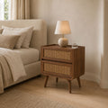 Jace Deep Brown Mango Wood 2-Drawer Bedside Table with Stone Veneer