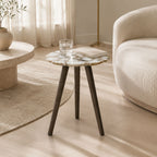 Tom Round White Agate Side Table with Acacia Wood Legs