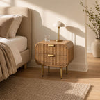 Devin Natural Mango Wood 2-Drawer Bedside Table with Iron Legs