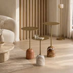 Cleo Nesting Side Tables - Set of 3 Antique Brass & Marble End Tables