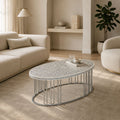 Maren Handcrafted Bone Inlay and Metal Coffee Table with Botanical Patterns