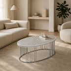 Maren Handcrafted Bone Inlay and Metal Coffee Table with Botanical Patterns