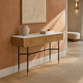 Madison Mango Wood and Marine Black Marble Console Table with 3 Drawers